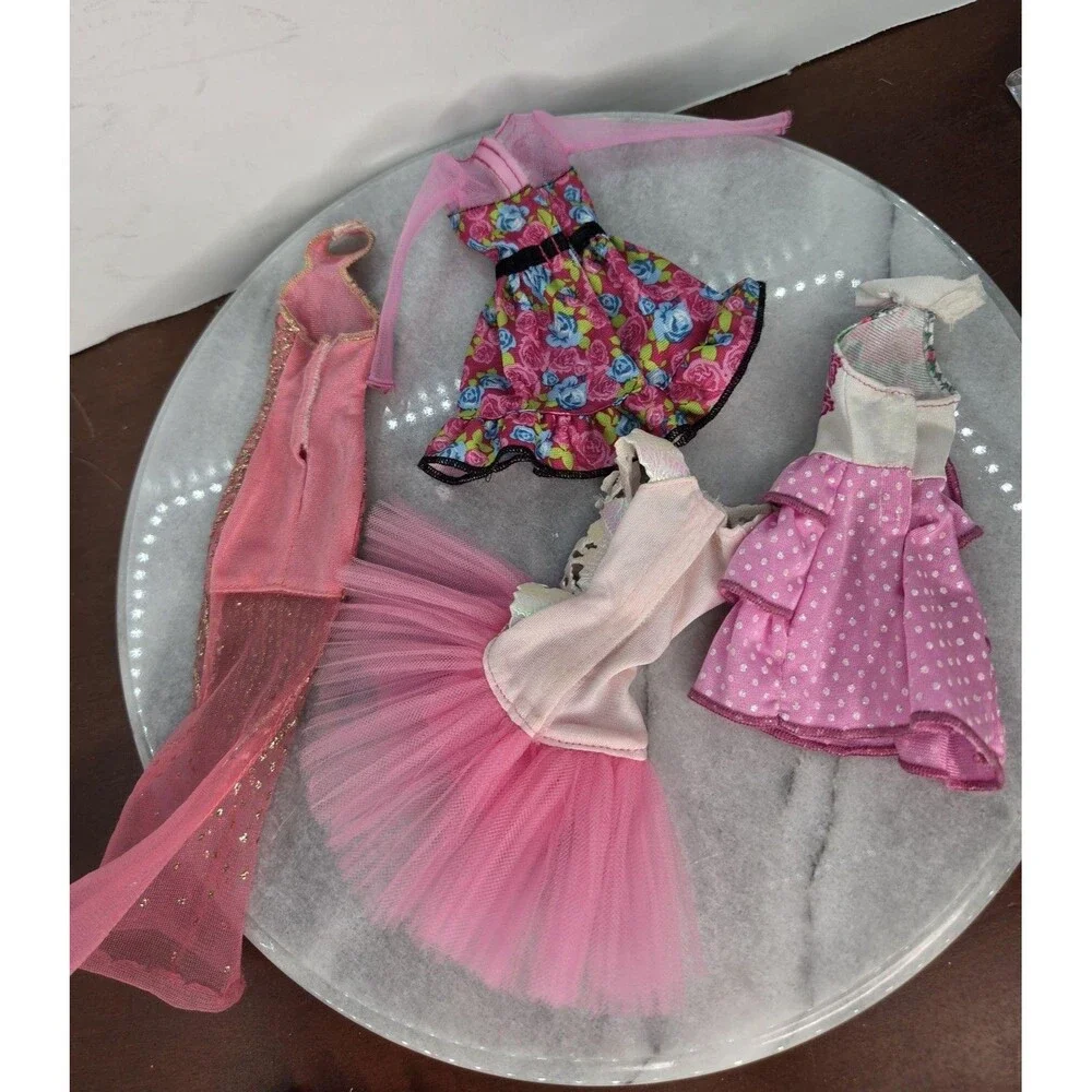 Barbie Doll Size Pink Party Dresses Lot Tiara Evening Heel Boots Clothing Outfit